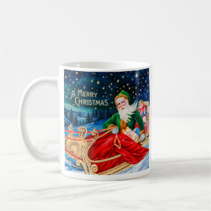 Vintage Grüner Weihnachtsmann-Schlitten Sternennac Kaffeetasse
