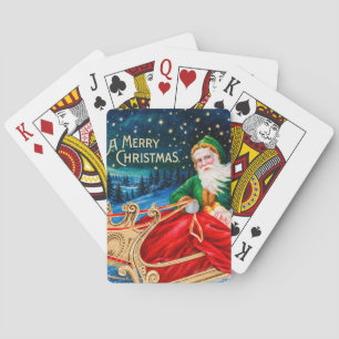 Vintage Grüner Weihnachtsmann-Schlitten Sternennac Spielkarten