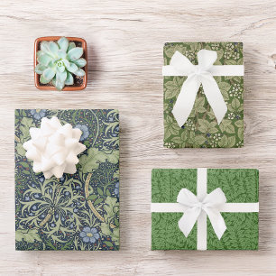 Vintage Grünes Blattwerk Morris Seetang Brombeerst Geschenkpapier Set