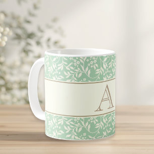 Vintage Grünes Blumen Custom Initial Geschenk Kaffeetasse