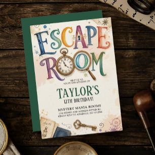 Vintage-Grünes Escape-Room-Mystery-Puzzle-Lösen Einladung