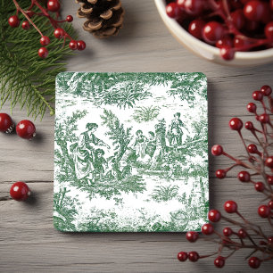 Vintage-Grünes Französisches Toile-de-Jouy-Muster Steinuntersetzer