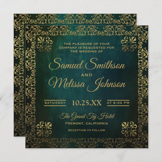 Vintage grünes Goldorientalische Einladung (Vorne/Hinten)