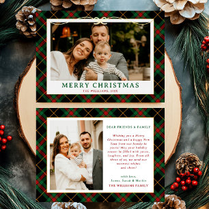 Vintage-Grünes-Tartan-Karo-Weihnachtsfoto Folien Feiertagskarte