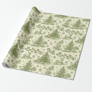 Vintage-grünes Weihnachts-Toile-Hirschmuster Geschenkpapier