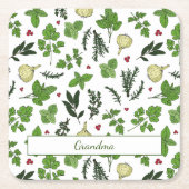 Vintage Grüngarten Kräuter und Gewürze Gemustert Rechteckiger Pappuntersetzer (Vorderseite)