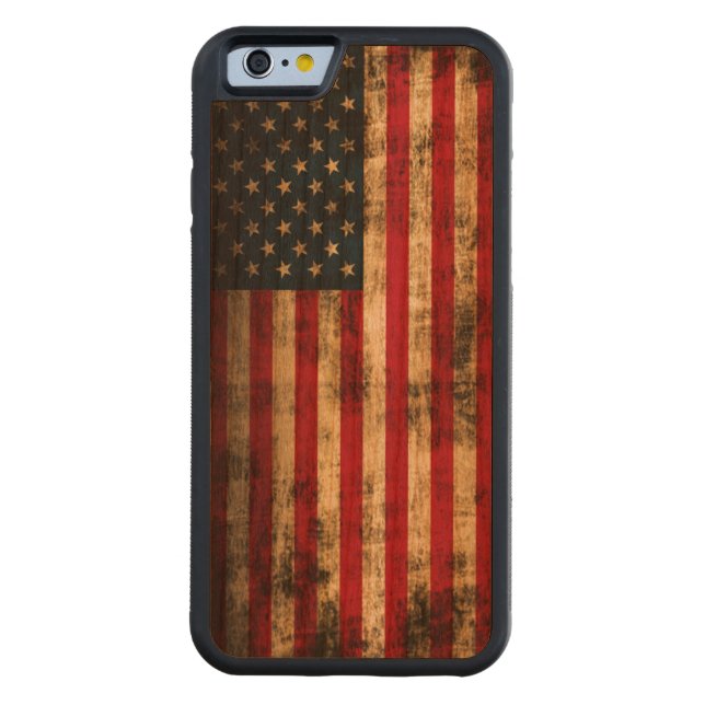 Vintage Grunge American Flag Carved Wood iPhone Hülle (Rückseite)