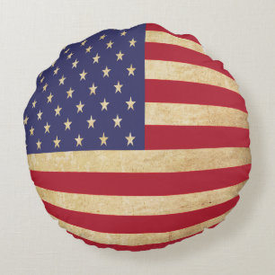 Vintage grunge American Flag welbenförmig Rundes Kissen
