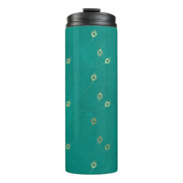 Vintage Grunge Aquamarin und Gold Pfau Thermosbecher