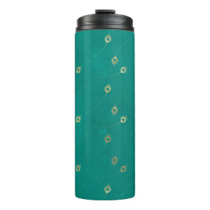 Vintage Grunge Aquamarin und Gold Pfau Thermosbecher