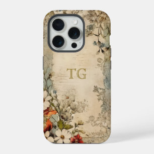 Vintage-Grunge-Artisan-Botanical-Monogramm iPhone 15 Pro Hülle