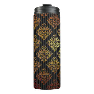 Vintage Grunge Black und Gold Damask Thermosbecher
