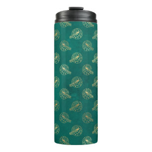 Vintage-Grunge-Blau und Gold-Pfau Thermosbecher