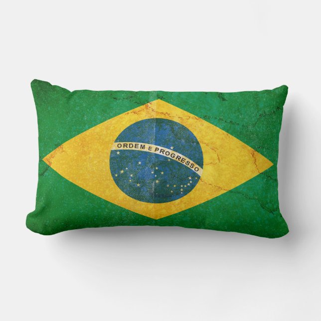 Vintage Grunge-Brasilien-Flagge Lendenkissen (Vorderseite)