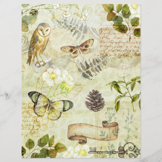 Vintage Grunge Butterfets Foliage Scrapbook Paper (Vorderseite)