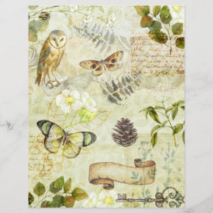 Vintage Grunge Butterfets Foliage Scrapbook Paper