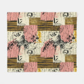 Vintage Grunge Collage Magenta Senf Schwarz Creme Fleecedecke (Vorderseite (Horizontal))