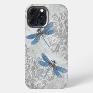 Vintage Grunge Damask Dragonflies iPhone 13 Pro Max Hülle