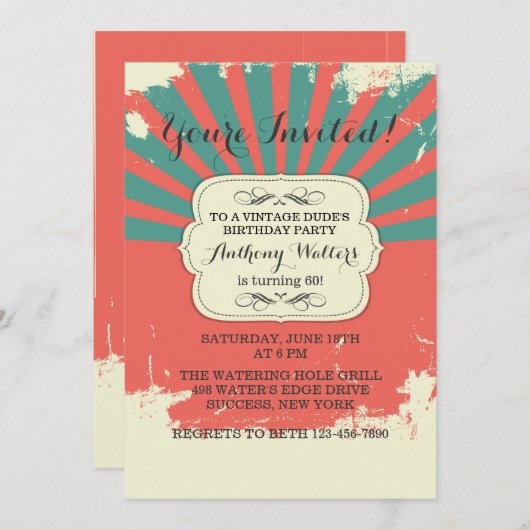 Vintage Grunge-Einladung Einladung (Vorne/Hinten)