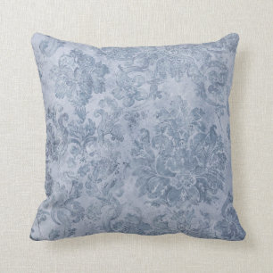 Vintage Grunge Grau Blau Weiß Damast Chic Kissen