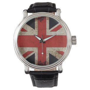 Vintage Grunge Großbritannien-Flagge Armbanduhr
