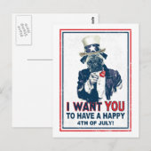 Vintage Grunge Onkel Sam Pug 4. Juli Postkarte (Vorne/Hinten)