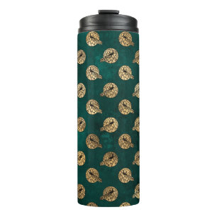 Vintage-Grunge-Pfauenmotiv in Türkis und Gold Thermosbecher