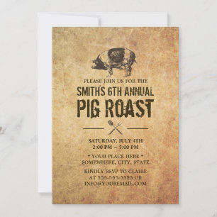 Vintage Grunge Pig Roast GRILLEN Party Einladungen