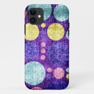 Vintage Grunge Polka Dots Gelbes Lila Aqua iPhone 11 Hülle