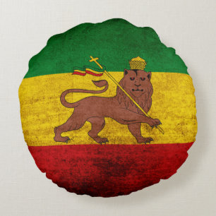 Vintage-Grunge-Rastafari-Fahne Rundes Kissen