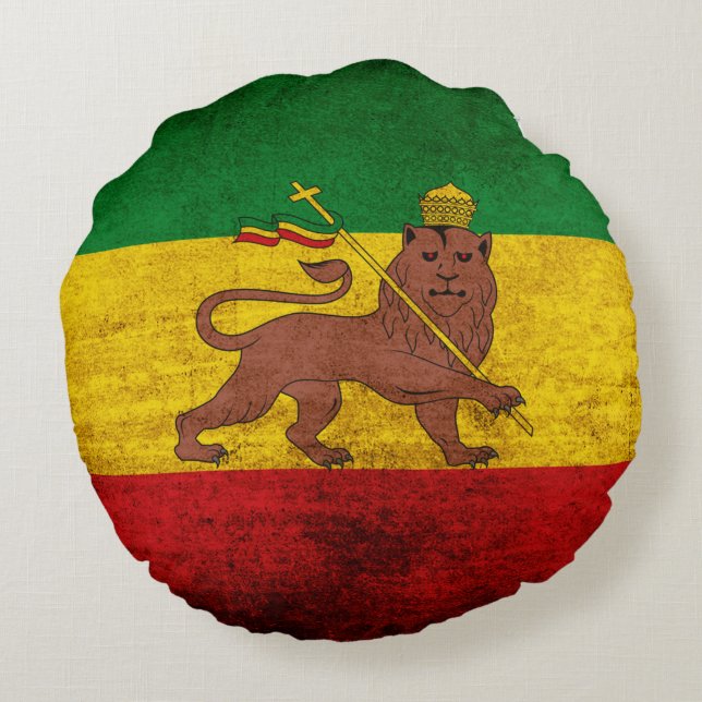 Vintage Grunge Rastafarian Flagge Rundes Kissen (Rückseite)