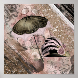 Vintage Grunge Steampunk Glam viktorianischer Hut Poster