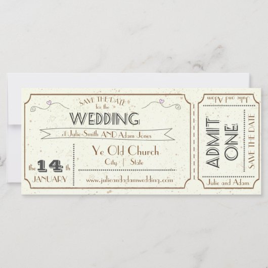 Vintage Grunge Ticket Save-the-Date (Vorderseite)