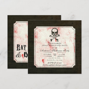 Vintage Grunge Totenkopf Kreuz Knochen Bluthallowe Einladung