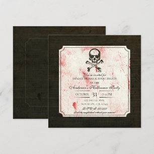 Vintage Grunge Totenkopf Kreuzknochen Bluthallowee Einladung
