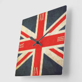Vintage Grunge Union Jack Flag UK Roman Numbers Quadratische Wanduhr (Winkel)