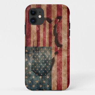 Vintage Grunge USA Stars & Streifen Flag & Karte iPhone 11 Hülle
