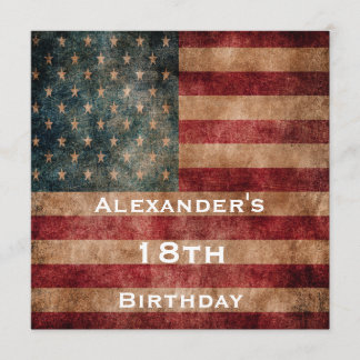 Vintage Grunge USA Stars & Stripes 18. Geburtstag Einladung
