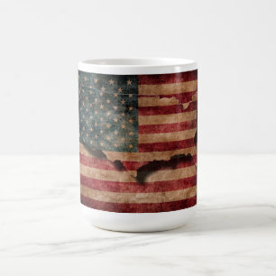 Vintage Grunge USA-Sterne u. Streifen-Flagge und Kaffeetasse