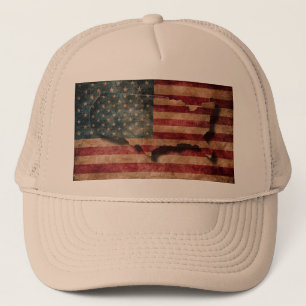 Vintage Grunge USA-Sterne u. Streifen-Flagge und Truckerkappe
