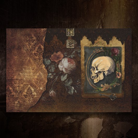 Vintage Grungy Halloween Skull Ephemera Decoupage Seidenpapier