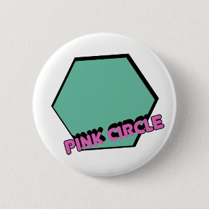 Vintage grünliches Sechseck mit rosa Kreis Text Button