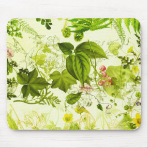 Vintage Grünpflanzen Botanische Wildblumen Wasserf Mousepad