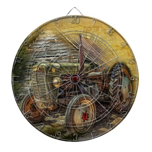 Vintage Grünschlepper Rustikale alte Scheune Dartscheibe (vorne)