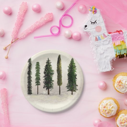 Vintage Grünwaldbäume Rustikale Woodsy-Hochzeit Pappteller (Party)