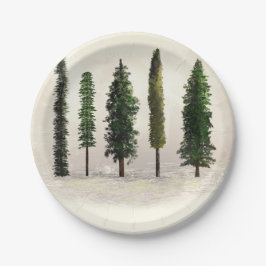 Vintage Grünwaldbäume Rustikale Woodsy-Hochzeit Pappteller