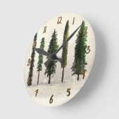 Vintage Grünwaldbäume Rustikale Woodsy Runde Wanduhr (Winkel)