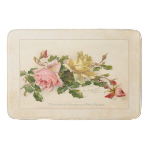 Vintage Gruppe der rosa und gelben Rosen Badematte