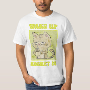 Vintage-Grusche-Katze-Illustration Wach Auf, Bereu T-Shirt