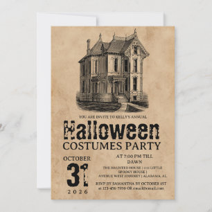 Vintage Grusel-Haus Halloween-Kostümparty Einladung